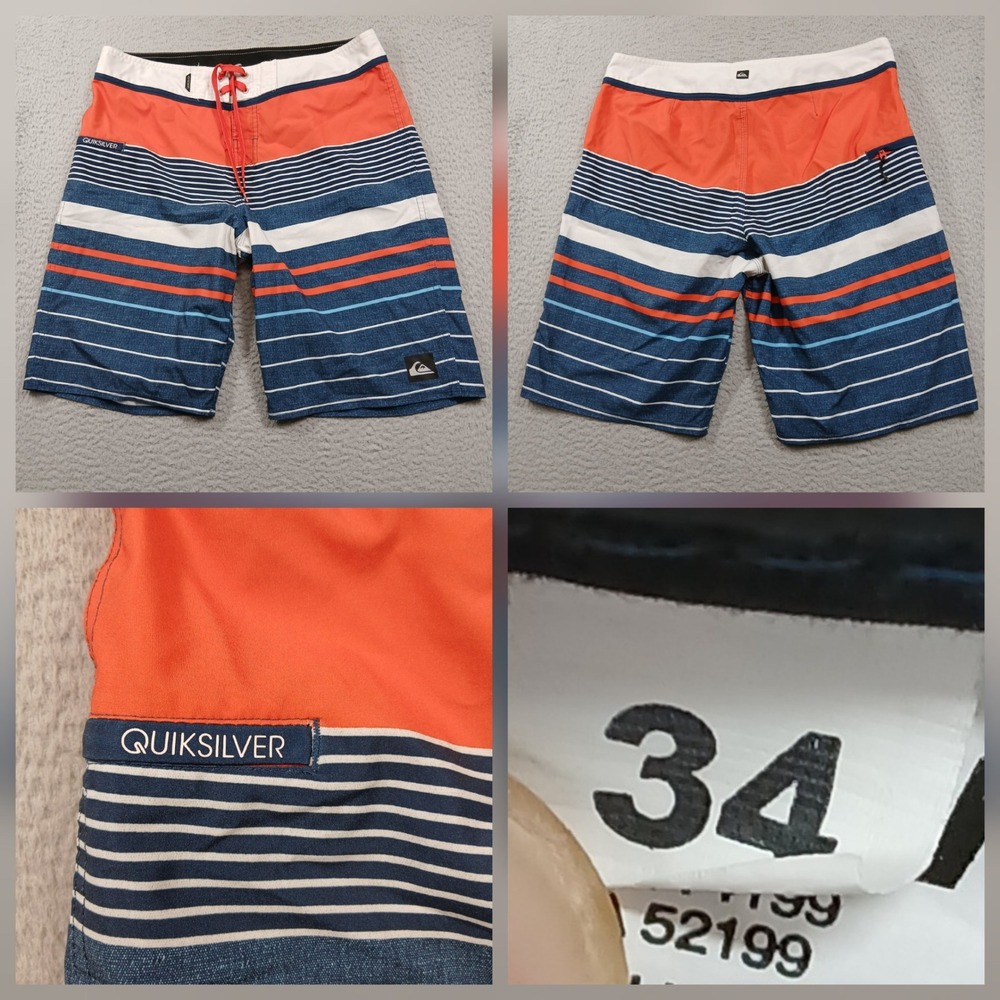 Quiksilver Boardshorts Mens 34 Blue Orange Striped Surf Swim